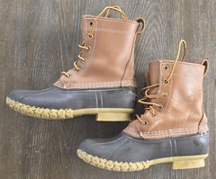 L.L. Bean Duck Boots Waterproof Brown Leather Rubber Lace-Up Unisex Kids 3