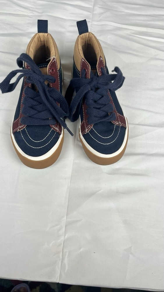 Kids Colorblock Canvas High Top Sneakers Lace-Up Unisex Blue Green Brown