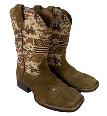 Ariat Wiggle Room Cowboy Boots Kids Size 12 Brown Western US Flag Pull On Riding