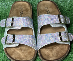 Forever Unisex Kids Slide Sandals Silver Glitter Double Buckle Adjustable 7.5