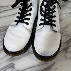 Doc Dr Martens White Lace Up Boots 1460 Size 3 Junior Youth Leather Grunge