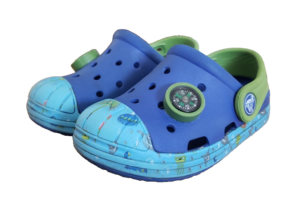 Crocs Bump It Clog Kids Size C8 Blue/Green Cap Toe Water Sandals shoes Compass