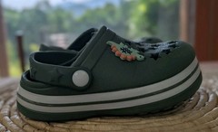 Khaki Slip-On Clogs Solid Round Toe Strap Accent Size 7 Unisex Dinosaur Charm