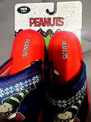 Peanuts Kids Slippers Snoopy HOLIDAY Red Blue Slip on Youths L 13-1-NEW-FSHIP