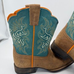 Ariat Western Boots Kids Size 1 Brown Teal 10053621 Square Toe Leather Cowboy