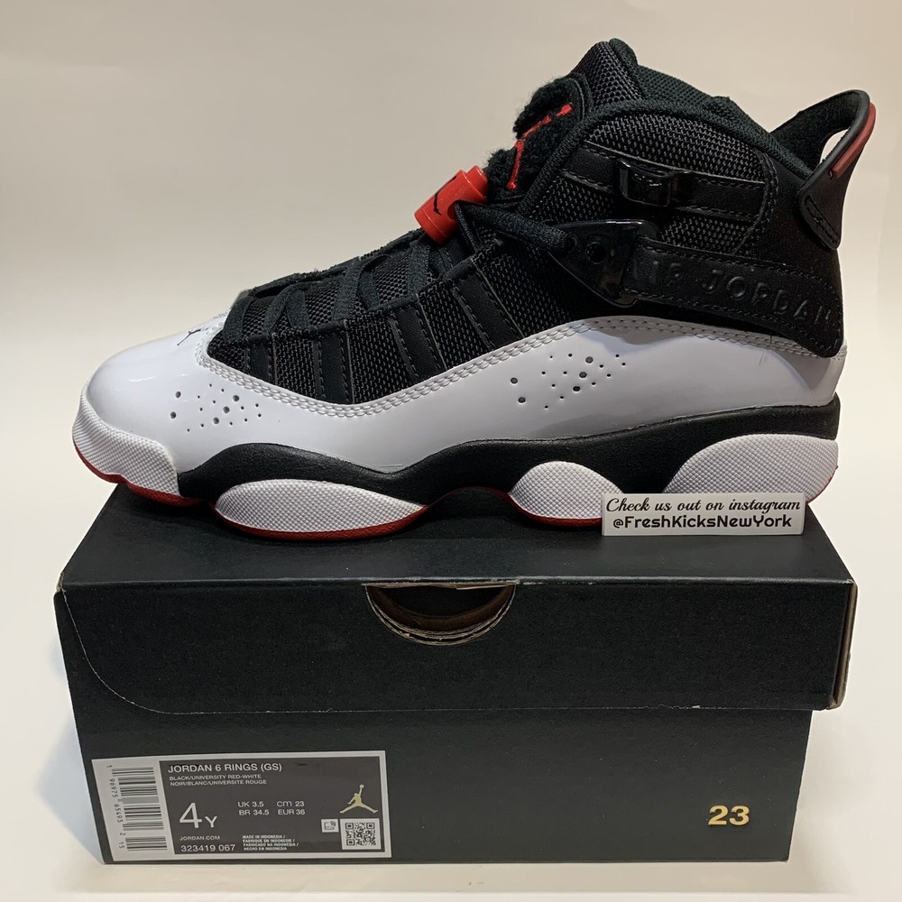 Jordan 6 Rings Black White Varsity Red Big Kids Size 4Y Youth EU 36 323419-067