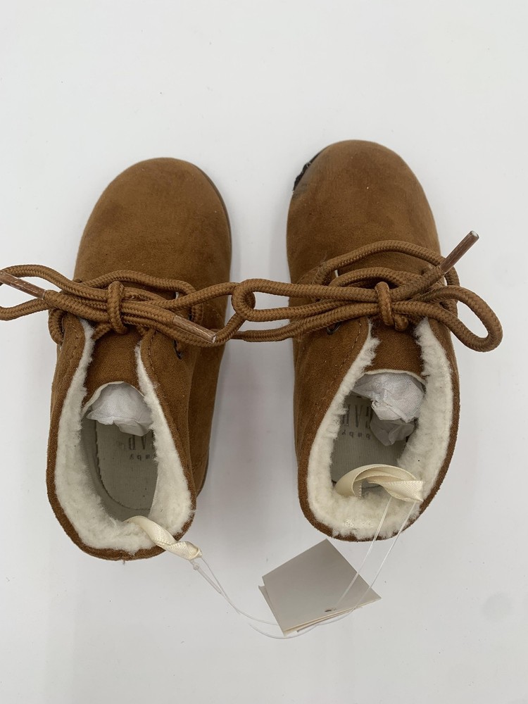 Gap Shearling Style Boots Kids Size 7 Brown Faux Suede Lace Up Ankle Winter