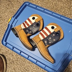 Smoky Mountain Kids Western Leather Pull-On Boots American Flag Stars 13 M
