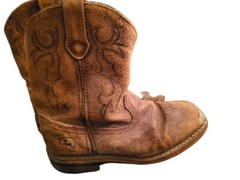John Deere By Dan Post Childs Sz 2 1/2 Youth Western Boots Leather Suede *READ*