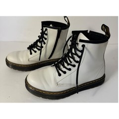 Dr. Martens Zavala J Boots Kids Size 3 White Leather Combat Zip