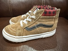 VANS Sk8-Hi MTE Shoe High Top Plaid Brown Suede Youth Size 6 Boots