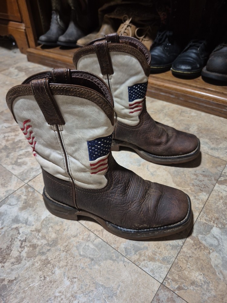 Durango Rebel Distressed USA Flag Western Cowboy Leather Boots Kids Size 3 M
