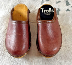 Samhall Trolls Clogs 4.75 x 2 in Sweden Doll Clog Wooden Slip On Brown