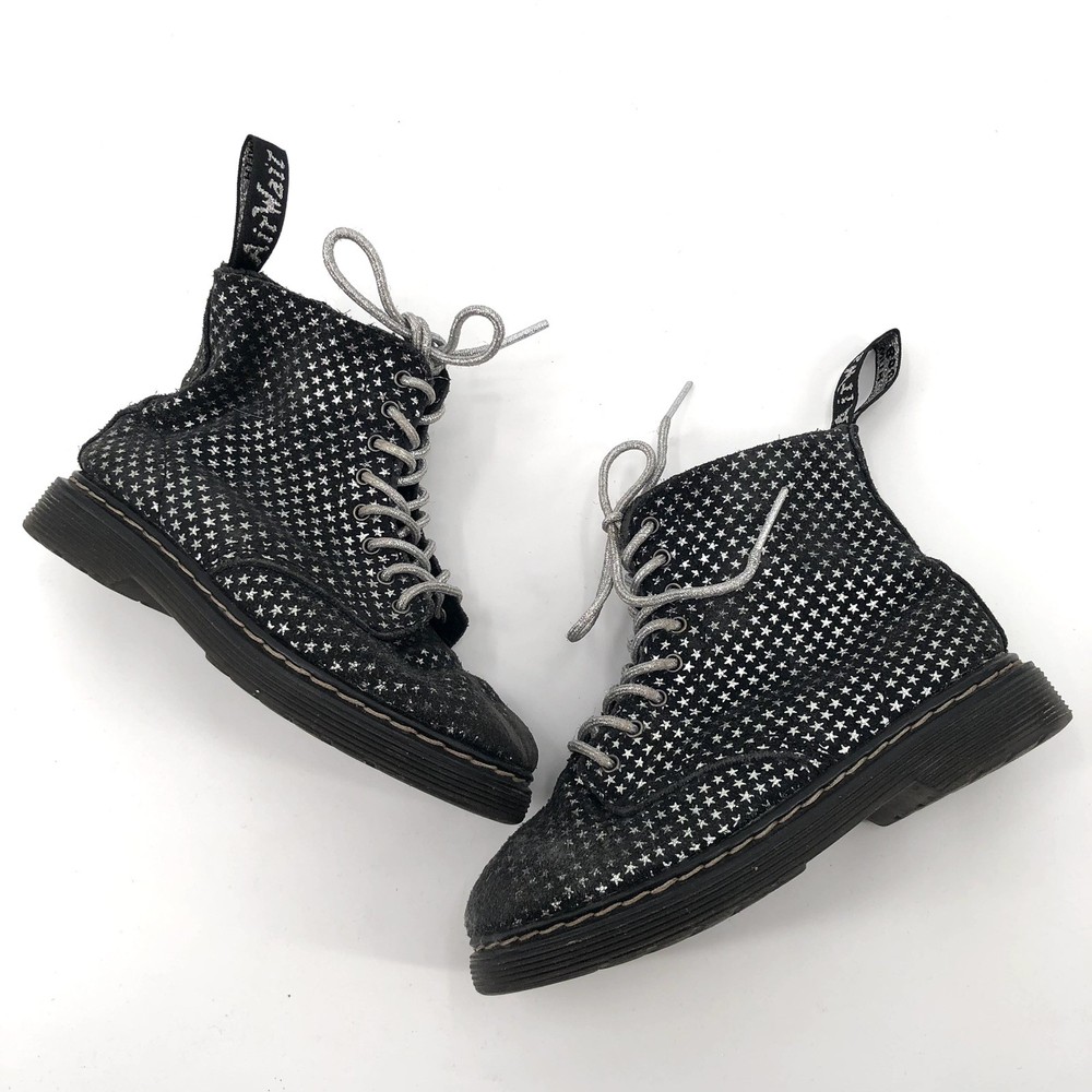DR. MARTENS 1460 Pascal Suede Leather Star Print Boots Kids Black Doc Martens 10