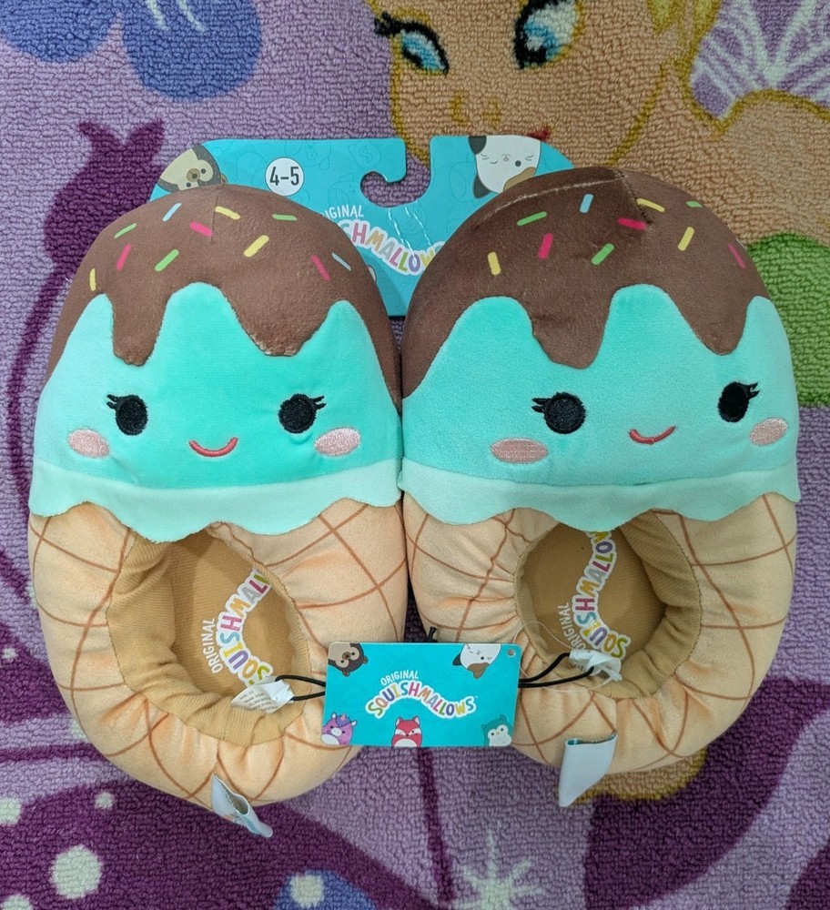 Squishmallow Maya Mint Ice Cream Plush Slippers Youth Size 4/5 New