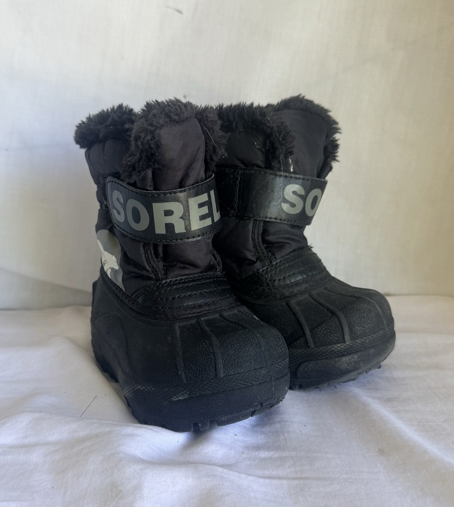 Sorel Commander Winter Snow Boots Toddler Size 6 NV1877-010 Black Lined