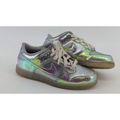 Nike Dunk Low Silver Iridescent Holographic Grid Sneakers Shoes 3Y Kids