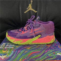 PUMA MB.03 Toxic PS Kids Basketball Shoes Purple Glimmer Green Gecko 1C Lace Up