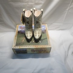 Potrillo Salvaje Kids Western Boots Bone Hueso Caiman Style NEW Box