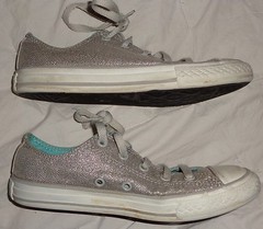 Converse All Stars Silver Turquoise Blue Double Tongue 2 Kids Sneakers Shoes *