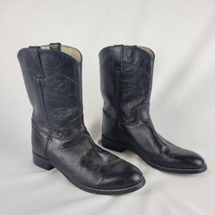 Justin Junior Roper Size 6 D Black Leather Cowboy Western Boots 3702Y Y4321 0302
