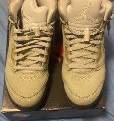 Jordan Air Jordan 5 Retro Unisex Kids 7Y High Top Sneaker Beige/Black