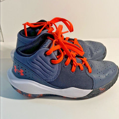 Under Armour Kids‘ Dark Blue/Gray and Bright Orange Sneakers 1y
