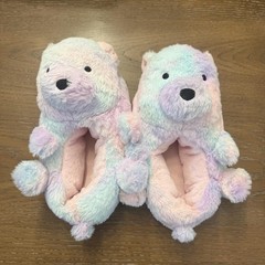 Bear Slippers Kids Size 6.5 Multicolor Tie Dye Fuzzy Plush Cozy Slip On Cute