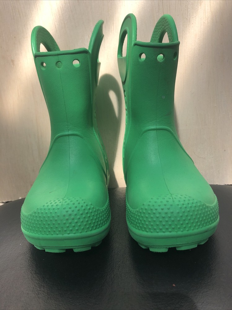 Crocs Handle It Classic Green Rubber Rain Boots 12803 Youth Size J 2 Juniors