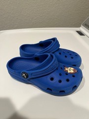 Crocs Classic Clogs Blue Kids Size 11C with Monkey Jibbitz Charm