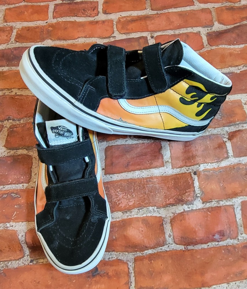 Vans Sk8-Mid Reissue V Flame Black Yellow Kids Size 7 Juniors Sneakers Have Wear