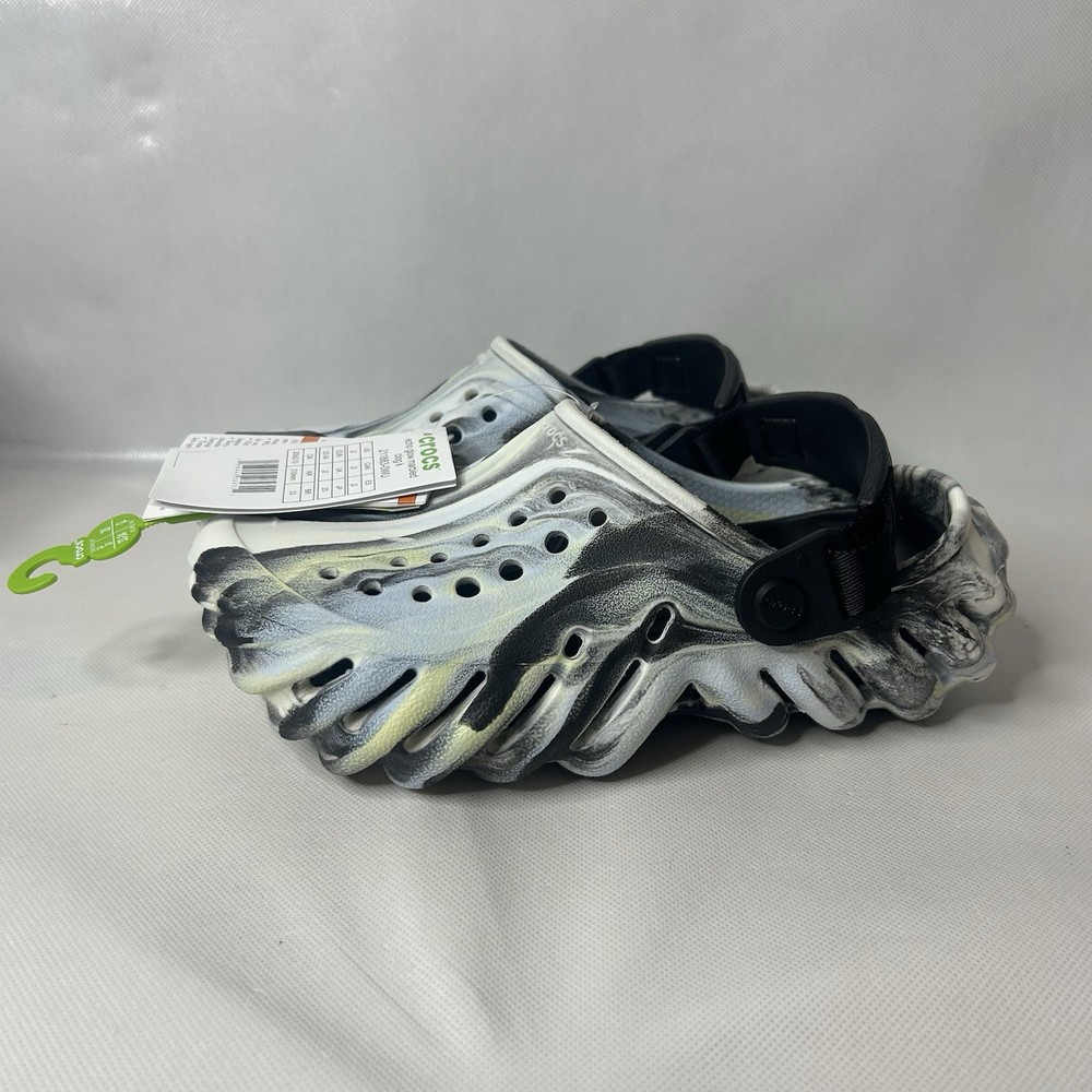 Crocs Echo Glow Marbled Clog Black/White 211883-0WU Youth J2 New With Tags