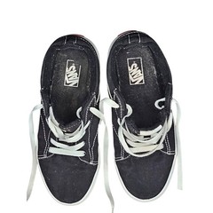 Vans Low Top Canvas Skate Black Sneakers White Laces Unisex Yth US Sz5/EUR 36.5