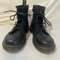 Dr. Martens Junior 1460 Softy T Black Leather Lace-Up Side Zip Boots Kids Size 2