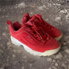FILA Disruptor II Red White Unisex Kids‘ Athletic Sneakers Lace Up Low Top