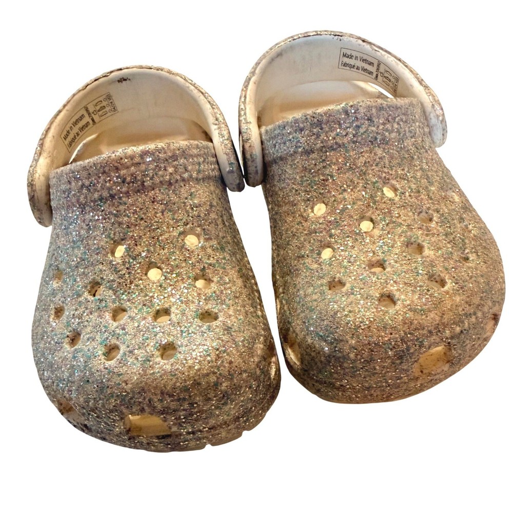 Crocs Classic Glitter Clog Silver Sparkly Slip On Shoes 5 Play Casual