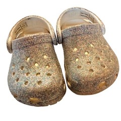 Crocs Classic Glitter Clog Silver Sparkly Slip On Shoes 5 Play Casual