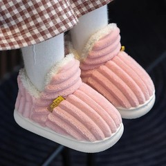 New Winter Concise Stripe Plush Slippers Children’s Non-slip Soft Sole Kids Boys