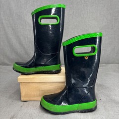 Bogs Kids Rainboot Solid Blue Green Waterproof Rubber Boots Outdoors Size 11