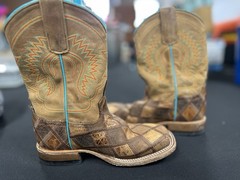 hpk1053 Kid’s Crazy Train Patchwork Square Toe Western Boot by Horse Power