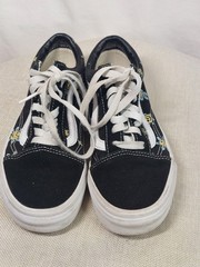 Vans Old Skool Black Smiley Face Floral Sneakers Youth Low Top Boys 3.5/Girls 5