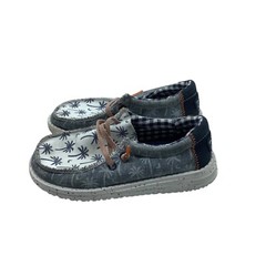Hey Dude Youth Wally Tropical Palm Print Casual Shoes Kid Sz 11 Blue White