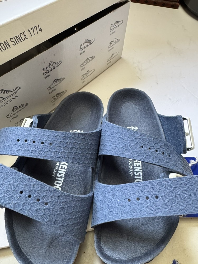 Birkenstock Milano Kinder Hexagon Tech Blue Buckle Strappy Sandals US 8c EU 26