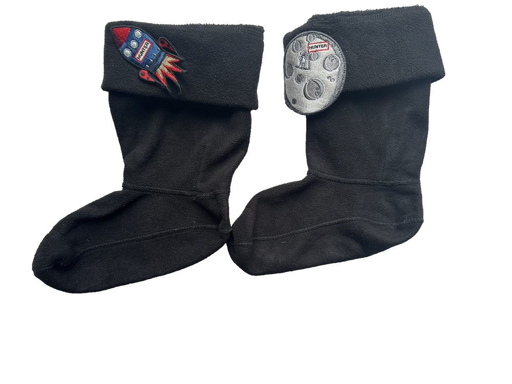 Hunter Rocket Ship/ Moon Boot Socks Kids Large Black Fleece Cuff Liner Unisex