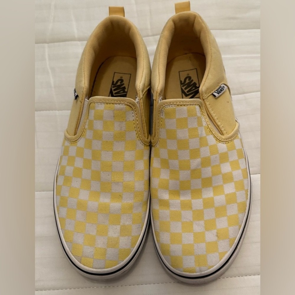 Vans Yellow Checkered Slip-On Shoes Size 6Y Unisex Preloved