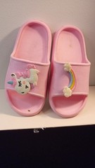 Pink Kids Slide Sandals Unicorn Rainbow Accents Flat Summer Casual