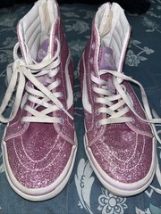 VANS Sk8-Hi Kids High Top Sneakers Purple/White Glitter Lace Up Zip US 2.5
