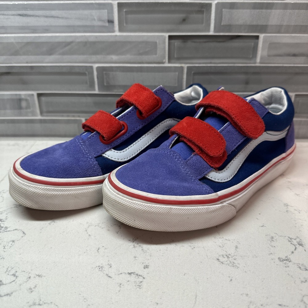 Vans Old Skool Kids Suede Blue & Red Sneakers Skateboard V 2 Straps~Size 2~EUC!