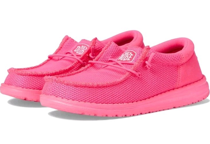 HEY DUDE ~ Youth Size 2 ~ Flat ~ ELECTRIC PINK ~ Lightweight ~ Casual Shoes