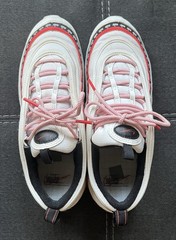 Nike Air Max 97 Script Swoosh Sneakers 7Y Women 8.5 White/Red/Black CQ4817-100